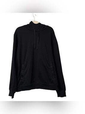 Alo Yoga Black High neck Zipped Pockets Pullover Hoodie Size Medium